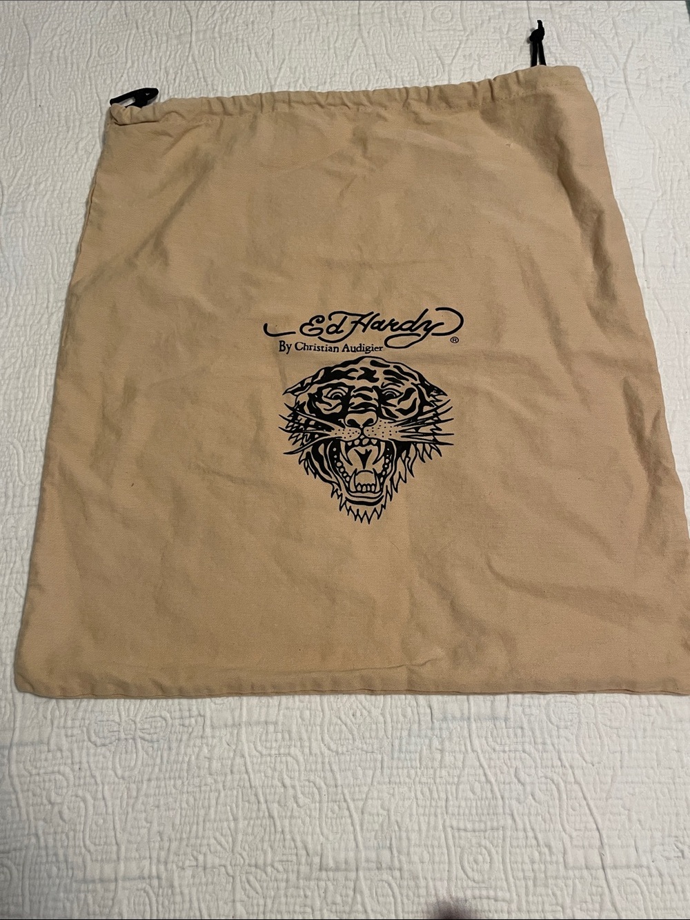 Ed Hardy Beige Drawstring Dust Cover/bag with Black Logo